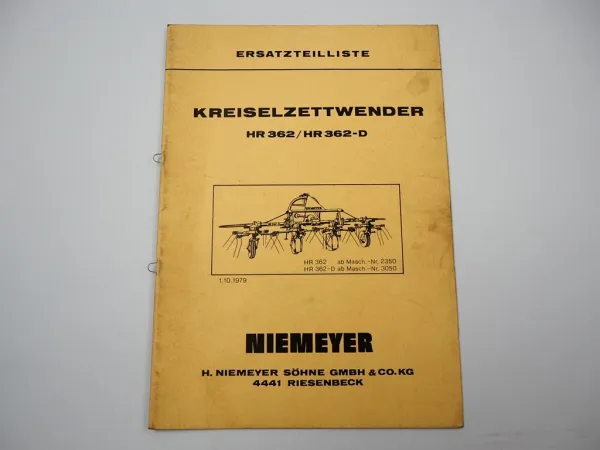 Niemeyer HR362 D Kreiselzettwender Betriebsanleitung Ersatzteilliste 1979