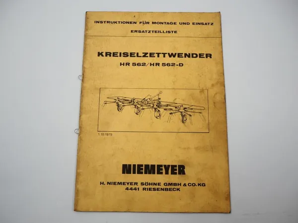 Niemeyer HR562 D Kreiselzettwender Betriebsanleitung Ersatzteilliste 1979