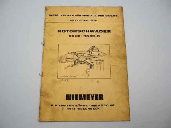 Niemeyer RS30 D Rotorschwader Betriebsanleitung Ersatzteilliste 1979
