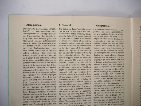 Niewöhner Wühlmaus Kartoffel Sammelroder Betriebsanleitung Ersatzteilliste ca. 1969