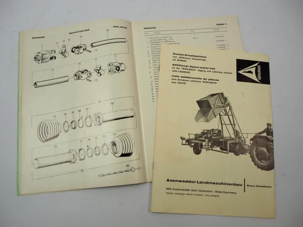 Niewöhner Wühlmaus Kartoffel Sammelroder Betriebsanleitung Ersatzteilliste ca. 1969
