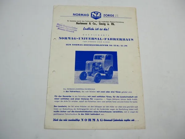 Normag Universal Fahrerhaus für NG 23K 25 PS Schlepper Prospekt ca 1949