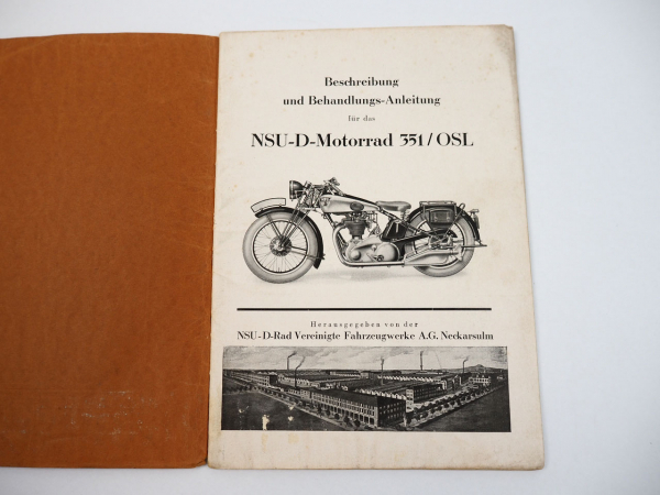 NSU D 351 OSL Motorrad Bedienungsanleitung Betriebsanleitung Wartung ca. 1937