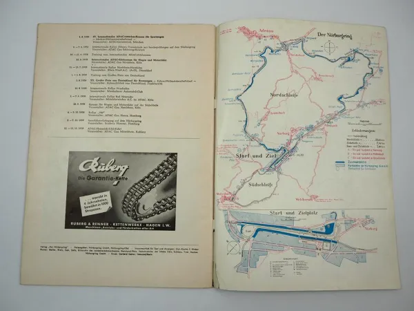 Nürburgring April 1958 Motorsport Motorrad Autorennen Infoheft Werbeheft