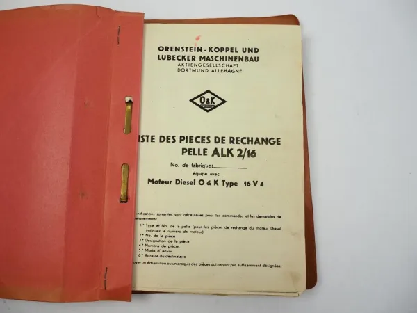 O&K ALK 2/16 Pelle Excavator Autobagger Parts List Liste des Pieces de Rechange