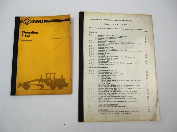 O&K F156 F156A Grader Operation Manual Care Maintenance 1986