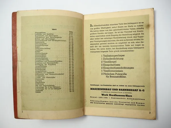 O&K MBA SB 751 Bauernschlepper 15 PS Ersatzteilliste Ersatzteilkatalog ca. 1940