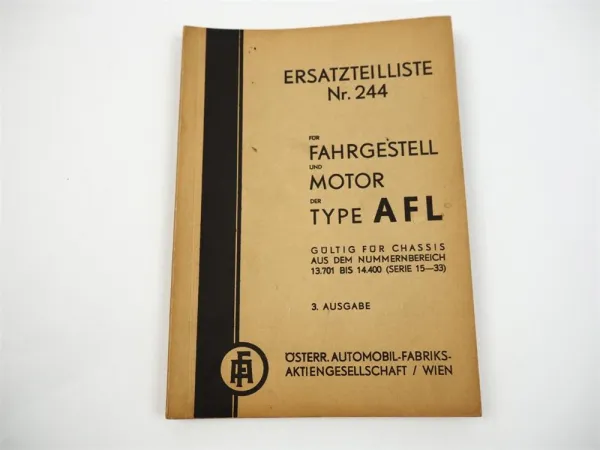 ÖAF Austro Fiat AFL LKW Ersatzteilliste für Fahrgestell und Motor 1940