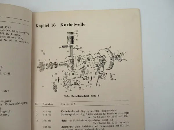 ÖAF Austro Fiat AFN LKW Ersatzteilliste für Motor 1938