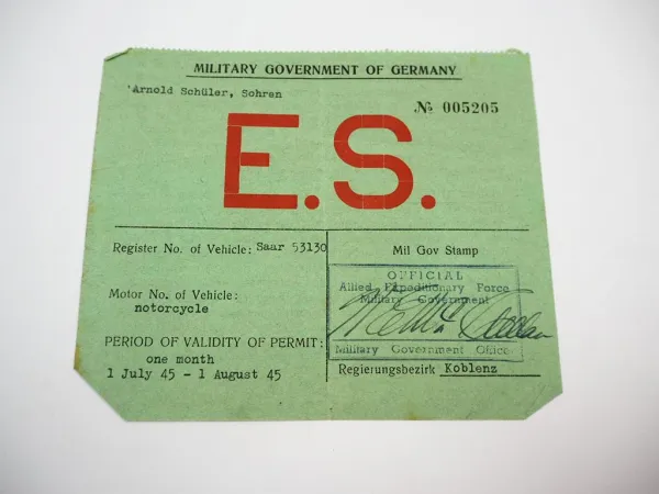 Official Allied Military Covernment of Germany KFZ Koblenz Militärregierung 1945