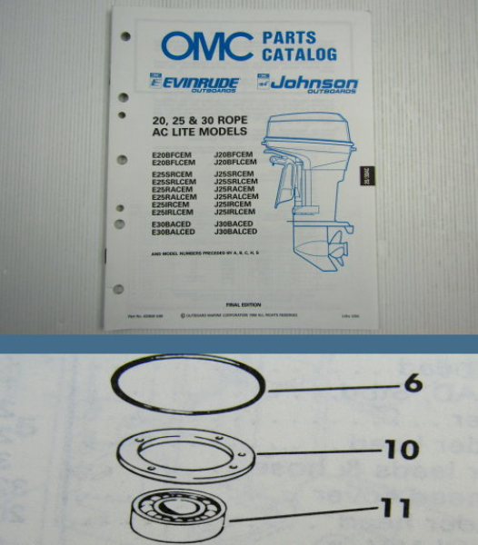 OMC Evinrude Johnson 20 25 30 ROPE AC Parts Book 1989 Ersatzteilliste