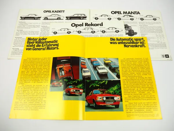 Opel 4 Prospekte Manta Rekord Kadett Dreigang Vollautomatic 1973/74