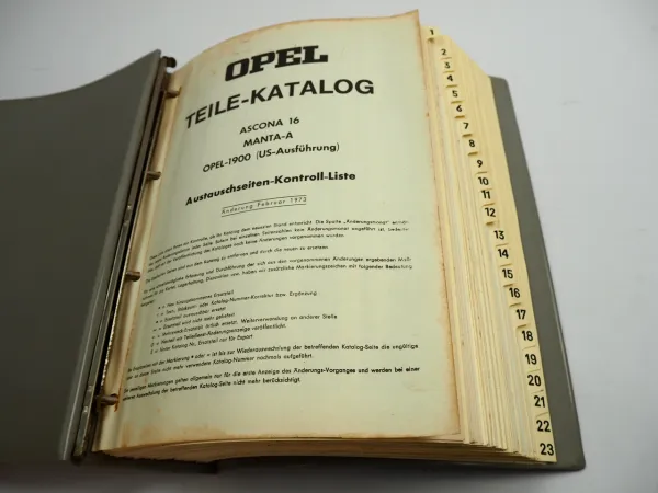 Opel Ascona 16 Manta A 1900 Teilekatalog Ersatzteilliste Ersatzteilkatalog 1973