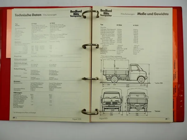 Opel Bedford Blitz Transporter Verkaufsberater Handbuch technische Daten 1975