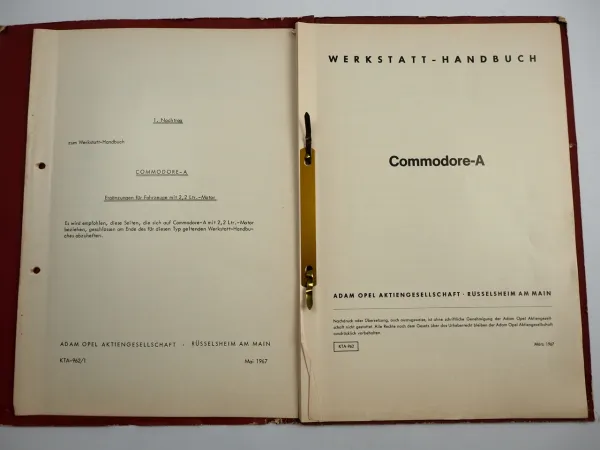 Opel Commodore A Coupe Limousine mit 2,5l und 2,2l Motor Werkstatthandbuch 1967