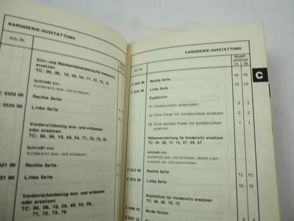 Opel Commodore C Arbeitskatalog Richtzeiten 1978 Werkstatthandbuch