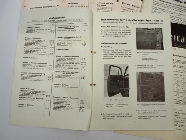 Opel Dienst Technische Nachrichten 1952/53 Kapitän Olympia 51 Blitz 1,75t 330-52