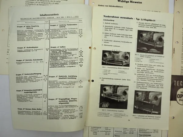 Opel Dienst Technische Nachrichten Jg 1951 Nr. 1 4 5 8 9 Olympia Kapitän L50 L51