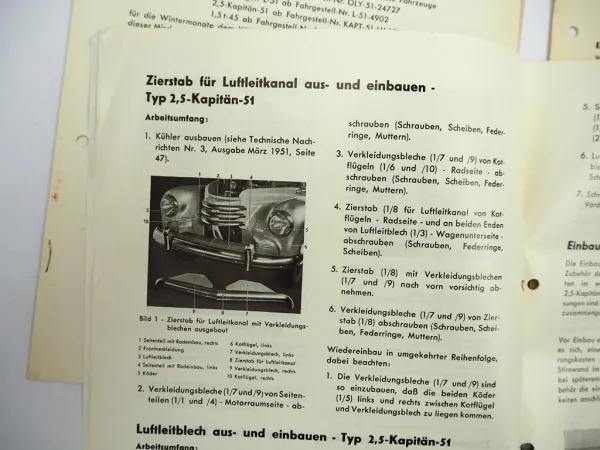 Opel Dienst Technische Nachrichten Jg 1951 Nr. 1 4 5 8 9 Olympia Kapitän L50 L51