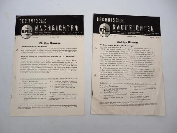 Opel Dienst Technische Nachrichten Jg 1955 Nr. 1 & 3 Opel Kapitän & Blitz