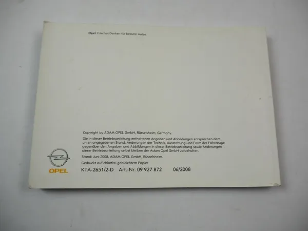 Opel GT Betriebsanleitung Bedienungsanleitung 6/2008 Bordbuch Deutsch