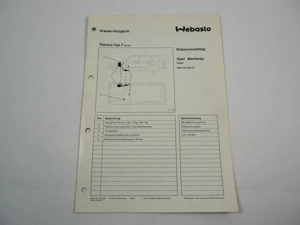 Opel Monterey RS 3.1D LTD Einbauanleitung Webasto Thermo Top T DW50 Heizung