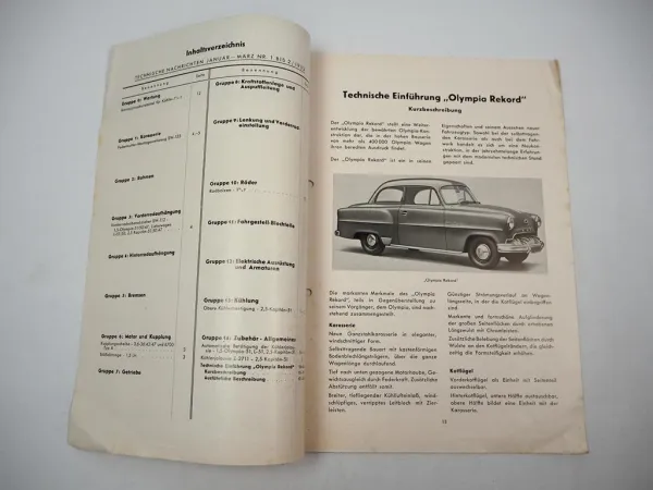 Opel Olympia Rekord Technische Nachrichten Werkstatthinweise 1953