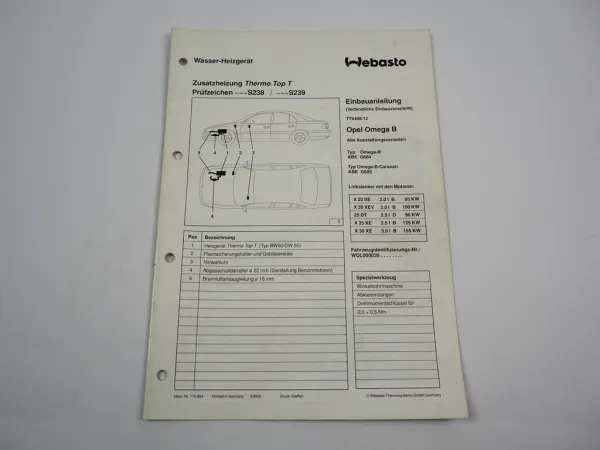 Opel Omega B 2.0l 2.5l 3.0l Einbauanleitung Webasto Thermo Top T BW/DW50 Heizung