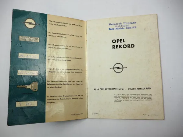 Opel Rekord B Betriebsanleitung Bedienungsanleitung Wartung 1965