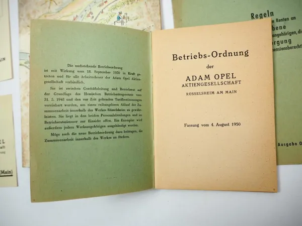 Opel Unterlagen für Werksangehörige Altersversorgung Betriebsordnung 1950/60er J.