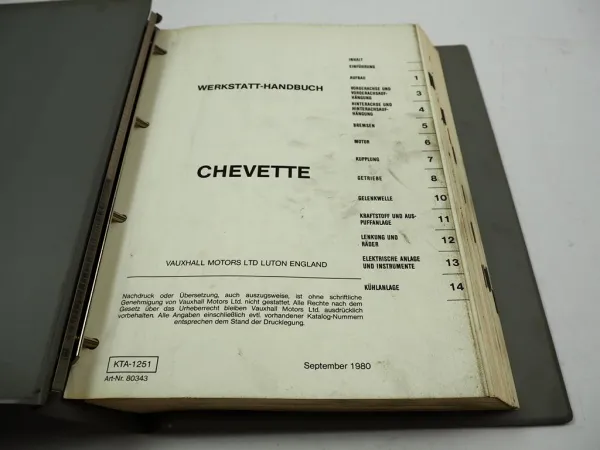 Opel Vauxhall Chevette Chevanne Werkstatthandbuch Reparaturanleitung 1980