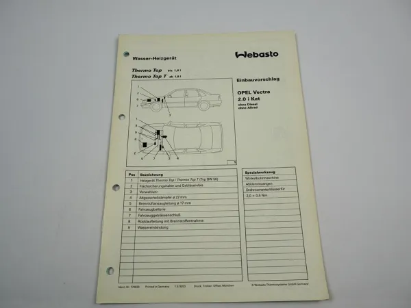 Opel Vectra A 2.0i Kat Einbauanleitung Webasto Thermo Top T BW50 Heizung