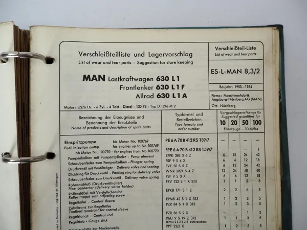 Ordner mit Bosch Service Listen für MAN LKW Kipper Omnibus BJ 1950er-1970er J.