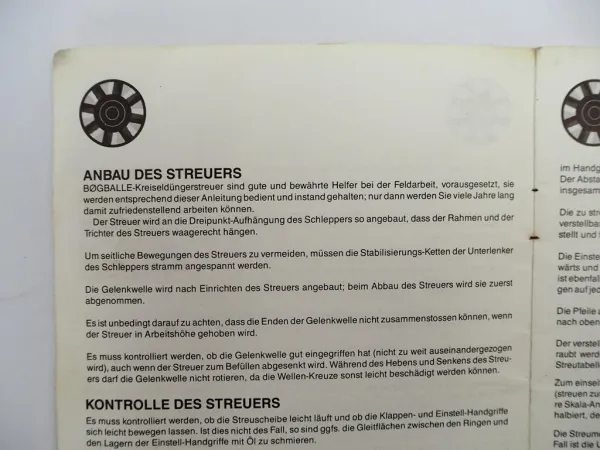 Orig. Bogballe B500 B700 BL600 Düngerstreuer Betriebsanleitung Streutabelle ETL
