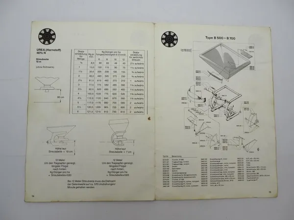Orig. Bogballe B500 B700 BL600 Düngerstreuer Betriebsanleitung Streutabelle ETL