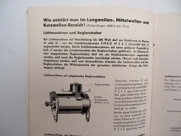 Orig. Bosch Funk-Entstörung der elektrischen Anlage im Kraftwagen Handbuch 1955