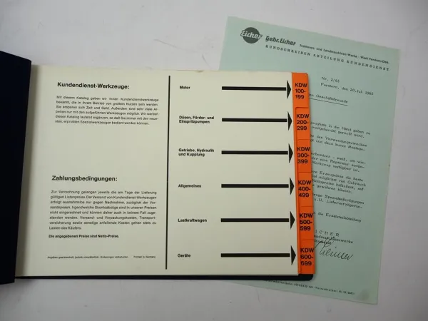 Orig. Eicher Kundendienstwerkzeuge Katalog Motor Düsen Hydraulik Getriebe 1965