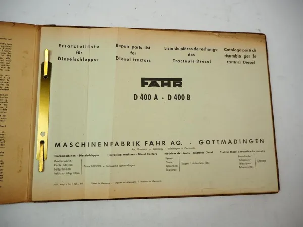 Original Fahr D400A D400B Dieselschlepper mit Deutz Motor Ersatzteilliste 1957
