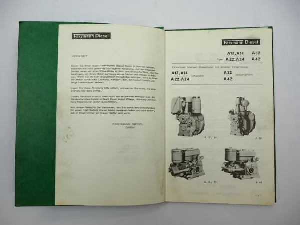 Orig. Farymann A12 A14 A22 A24 A32 A42 Motor Betriebsanleitung Ersatzteilliste