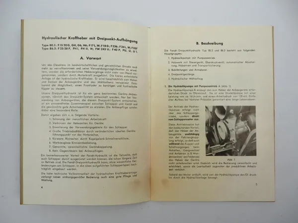 Orig. Fendt 80.3 86.3 Kraftheber für Schlepper Betriebsanleitung Bedienung 1960
