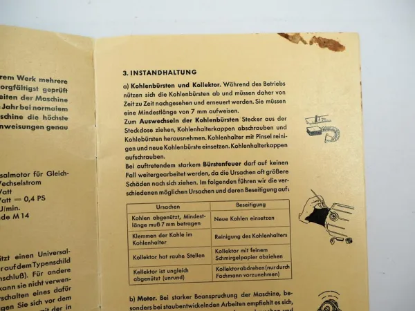 Orig. Flex DL14 Schleifmaschine Poliermaschine Betriebsanleitung 1960er Jahre
