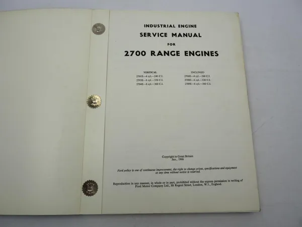 Orig. Ford 2700 Range 4 & 6 Cyl. 2701E - 2709E Service Manual + Parts List 1965