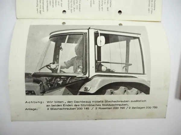 Orig. Fritzmeier M611 Verdeckkabine 77K Sicherheitsbügel Anbauanleitung 1970er