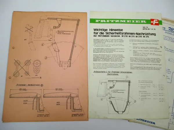 Orig. Fritzmeier M611 Verdeckkabine 77K Sicherheitsbügel Anbauanleitung 1970er