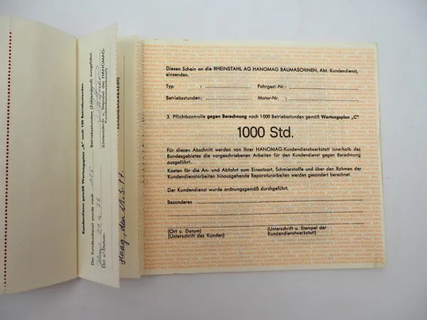 Orig. Hanomag B11c B14c Radlader Kundendienst Scheckheft mit Wartungsplan 1973