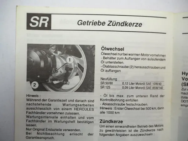 Orig. Hercules SR50 SR80 SR125 Samba Roller Betriebsanleitung Wartungsheft 1993