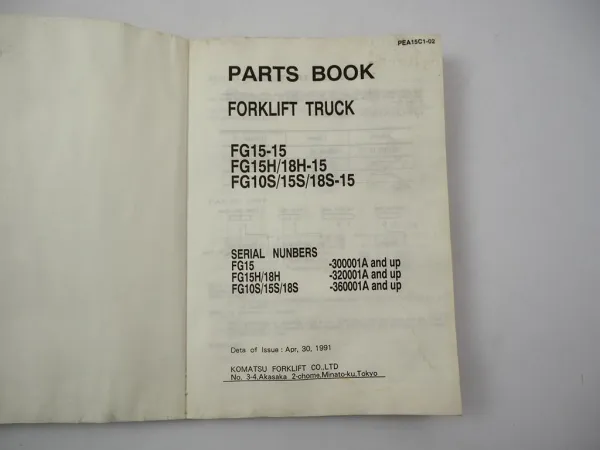 Orig. Komatsu FG FD 10 15 18 H S -15 Forklift Parts List Ersatzteilliste 1991