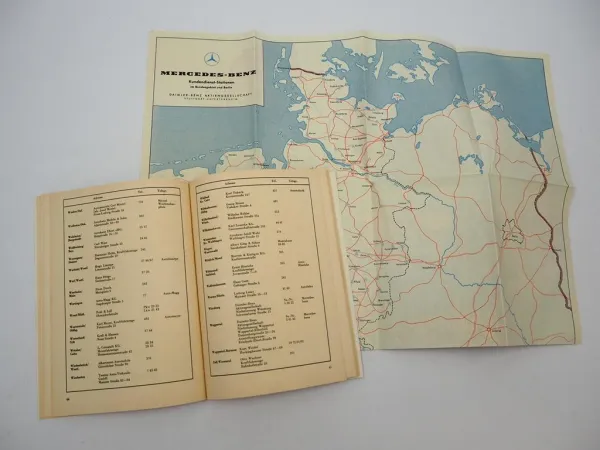 Orig. Mercedes Benz Kundendienst Service Stationen Verzeichnis Karte Europa 1958