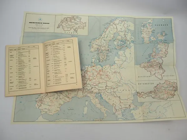 Orig. Mercedes Benz Kundendienst Service Stationen Verzeichnis Karte Europa 1958