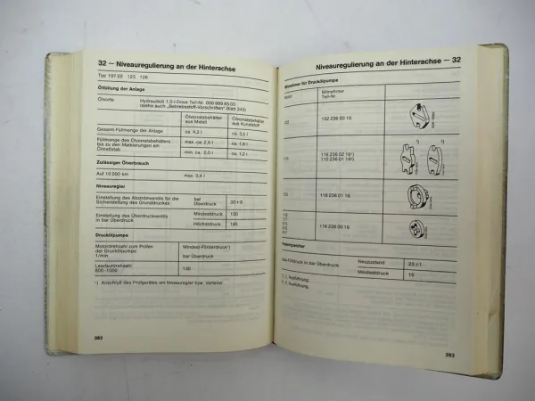 Orig. Mercedes Benz R107 W123 W126 Tabellenbuch PKW 1982 280SL - 500 SE SEL SEC